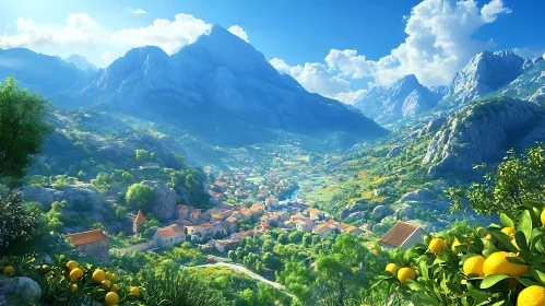 Valley Village Landscape with Citrus Trees