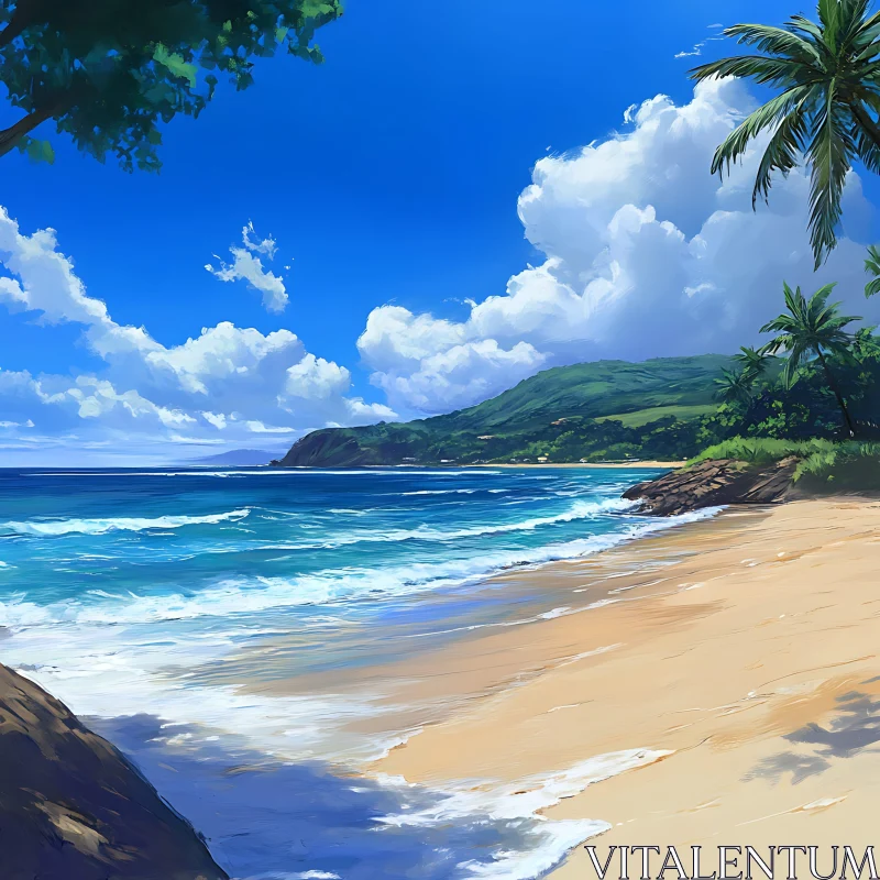 AI ART Coastal Paradise: A Peaceful Beach View