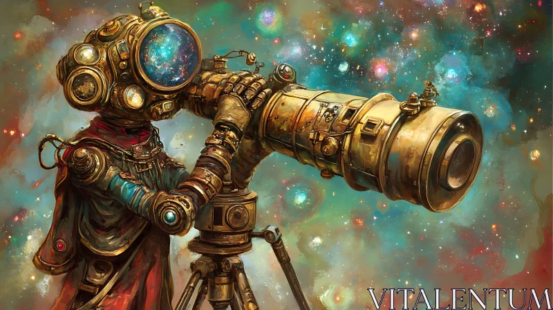 Gazing into Infinity: Steampunk Telescope Art AI Image