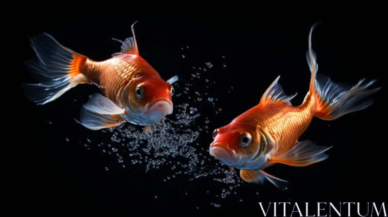 Graceful Goldfish Dance in Saltwater Spray against Black Backdrop AI Image