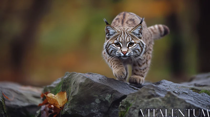 Wild Bobcat Walking on the Rocks AI Image