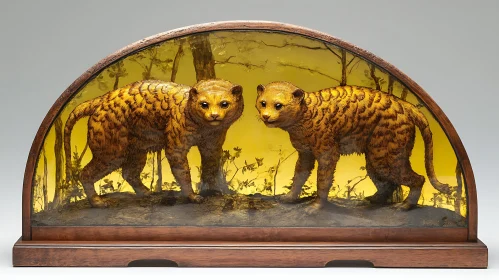 Antique Feline Figures in Yellow Light