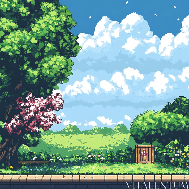 Pixel Art Nature Scene with Tree and Pathway AI Image