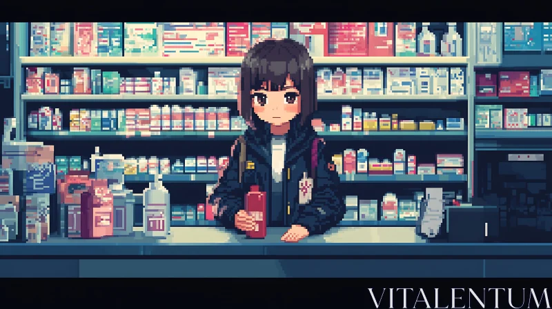 Pharmacy Scene with Anime Girl AI Image