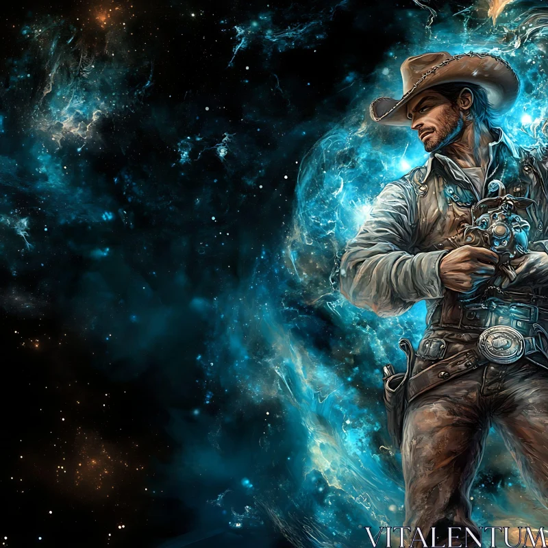 Space Cowboy with Steampunk Gun AI Image