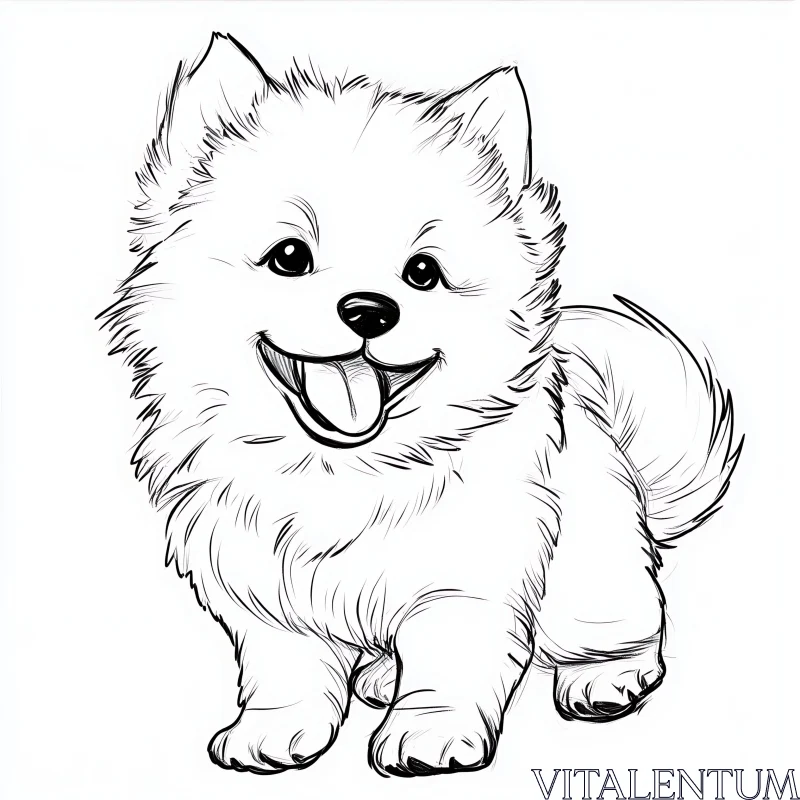 Adorable Fluffy Puppy Black and White Drawing AI Image