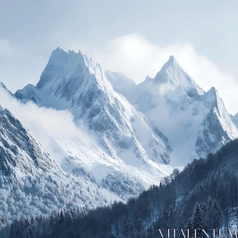 AI ART Winter Mountain Scene with Forest