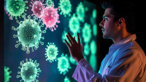 Scientist Analyzing Virus on Screen