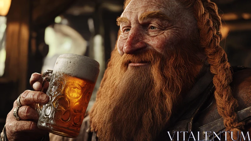 AI ART Red-Bearded Dwarf Enjoying a Beer