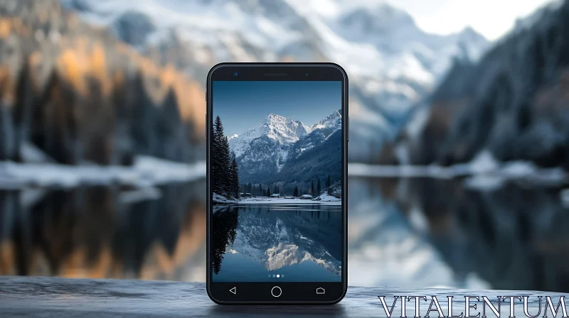 Scenic Mountain Reflection Mobile Screen AI Image