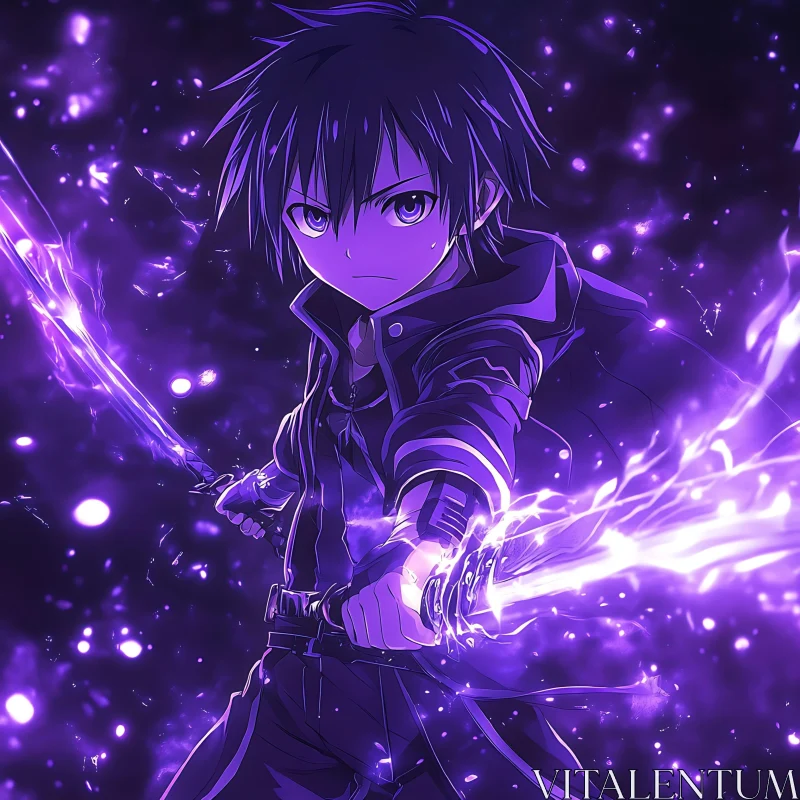 Purple Sword-Wielding Anime Hero AI Image