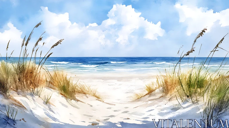 AI ART Coastal Serenity Watercolor Painting