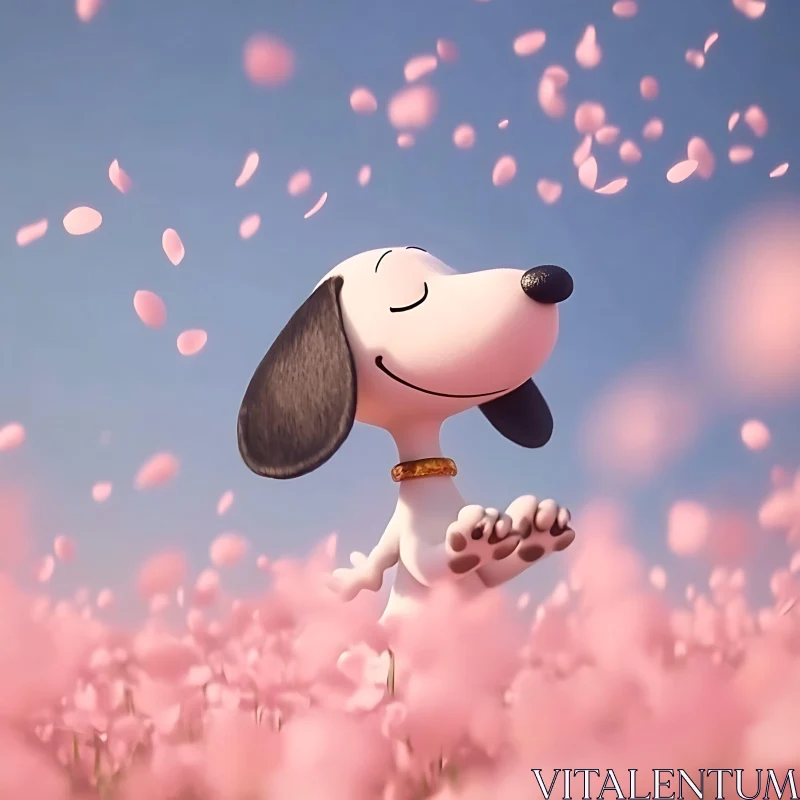 Cheerful Cartoon Dog in Flower Field AI Image