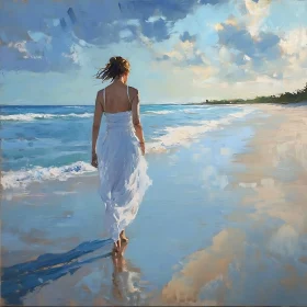 Seaside Serenity: Woman Walking on Shore