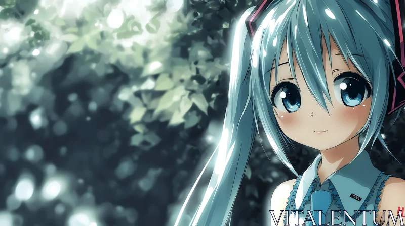 AI ART Anime Girl with Blue Hair and Nature Background