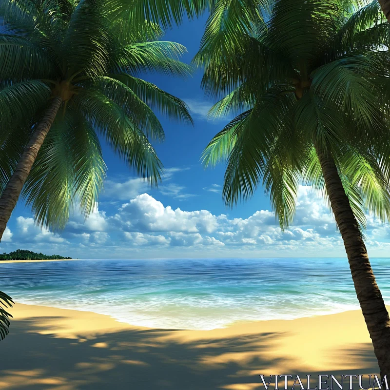 AI ART Seaside Bliss: Palm Trees and Azure Waters