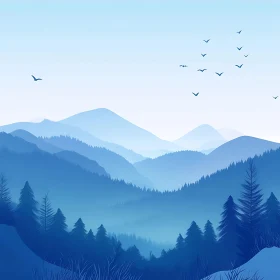 Peaceful Blue Mountain and Forest View