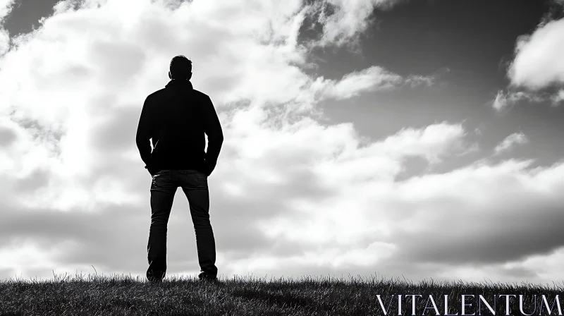 AI ART Contemplative Man Under Cloudy Sky