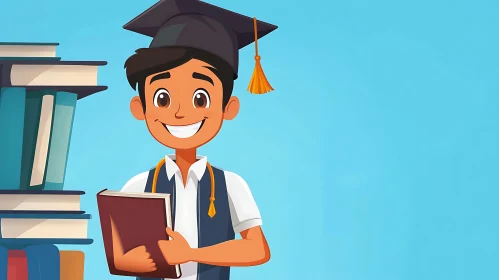 Illustration of a Graduating Student With Books