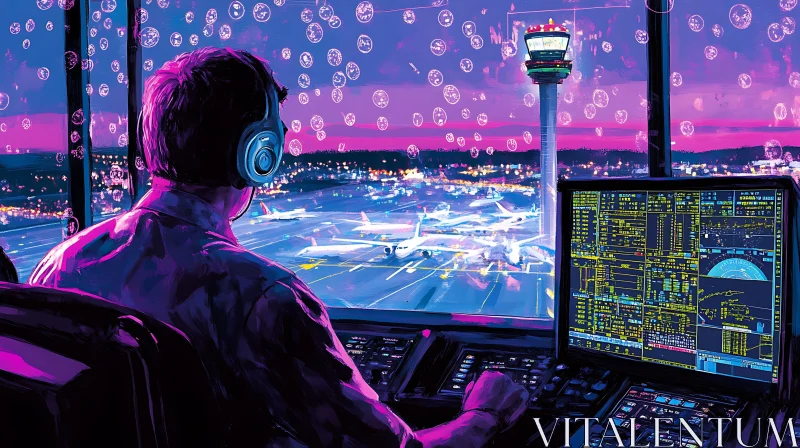 AI ART Air Traffic Controller at Night