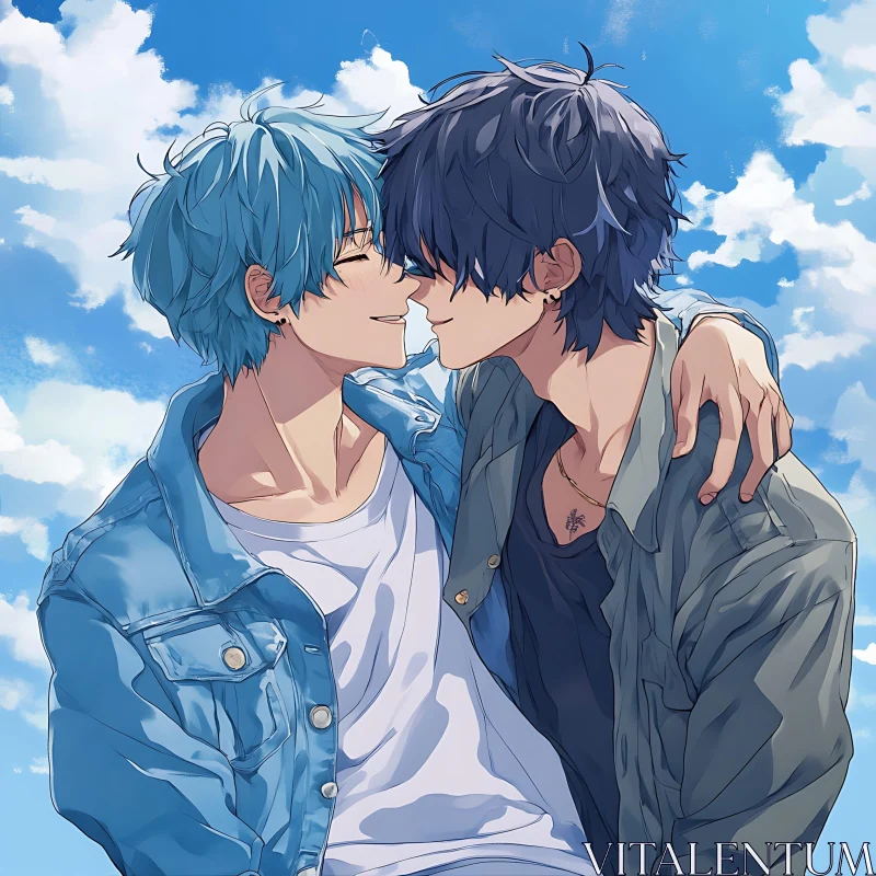 Romantic Anime Embrace Under the Sky AI Image