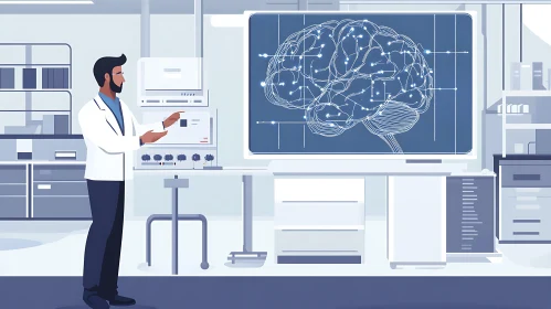Scientist Analyzing Brain Scan in Lab