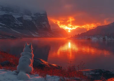 Sunset Serenity: Dog by the Lake