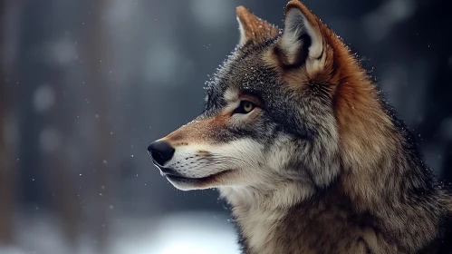 Profile of a Wolf in Snow