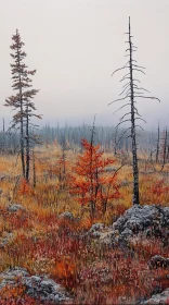 Foggy Field with Autumn Foliage