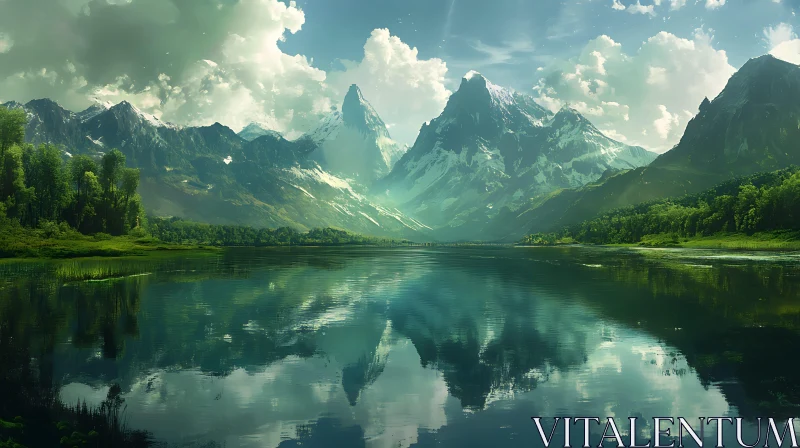 AI ART Mountain Lake Reflection Landscape