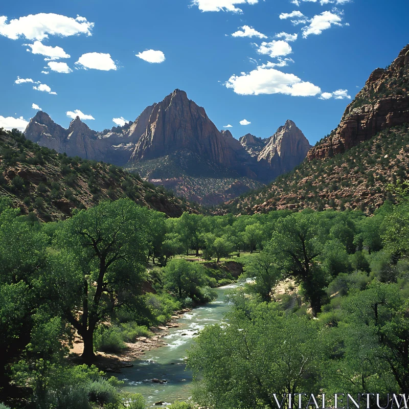 Serene Mountain River View AI Image