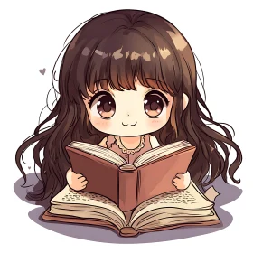 Cute Anime Girl Holding an Open Book