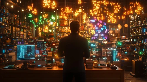 Man in a Cyberpunk Data Center