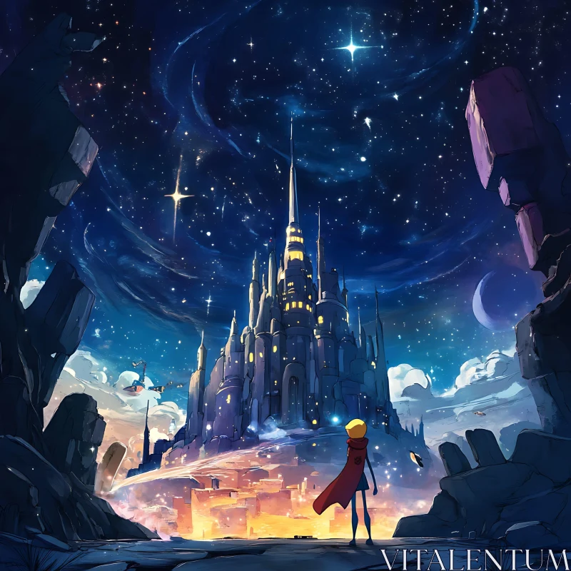 Fantasy Castle Under a Starry Sky AI Image