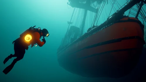 Diver at Shipwreck Site