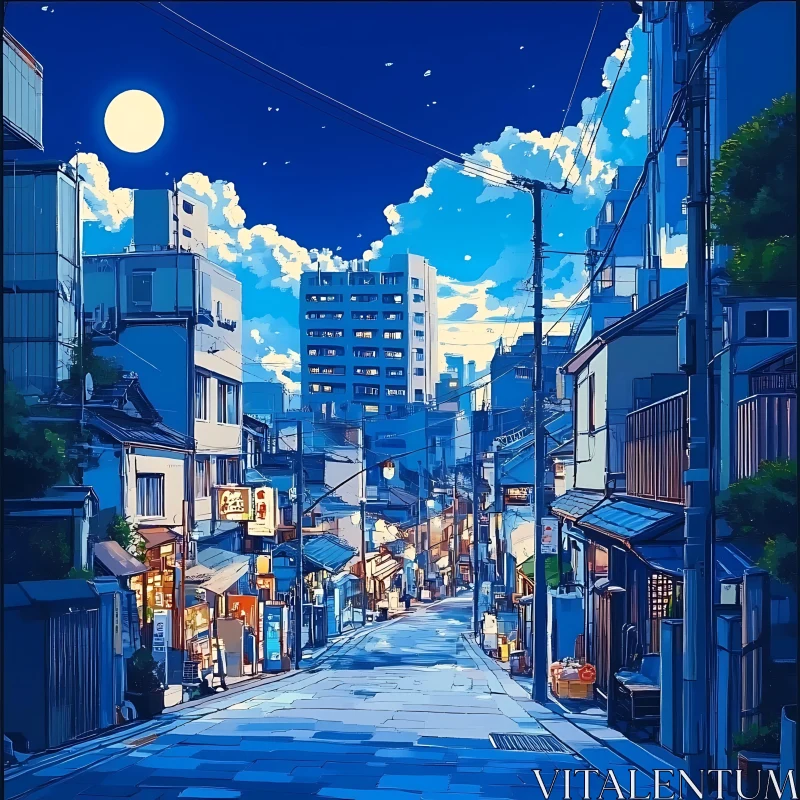 Serene Cityscape Under Moonlight AI Image