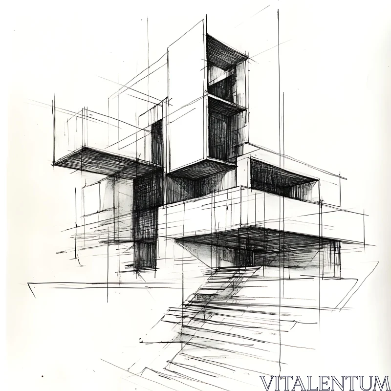 Abstract Modern Building Sketch AI Image