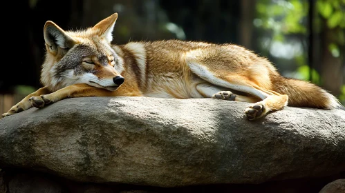 Tranquil Coyote Portrait on a Rock