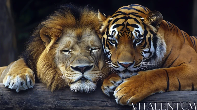 Tranquil Moment: Lion and Tiger Resting AI Image