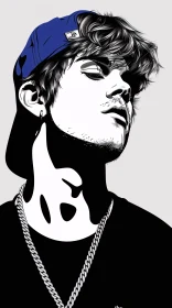 Graphic Illustration of Justin Bieber in Blue Cap