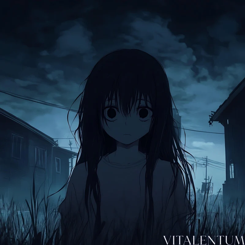 Eerie Night with Anime Girl AI Image