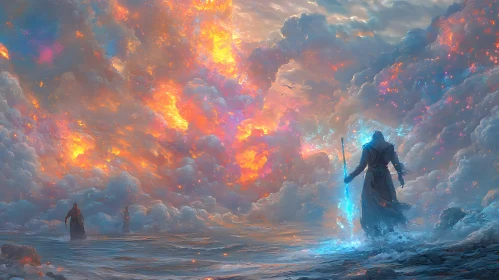 Enchanting Seascape with Wizard Figure