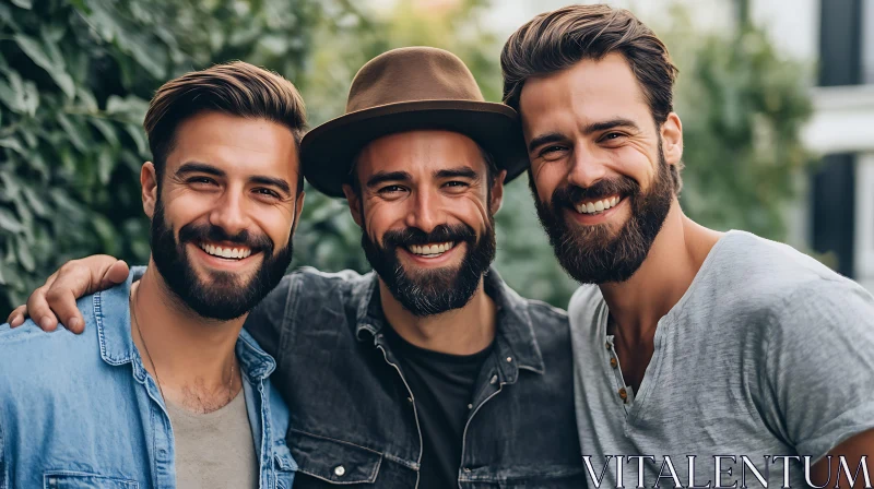 Trio of Smiling Men with Beards AI Image