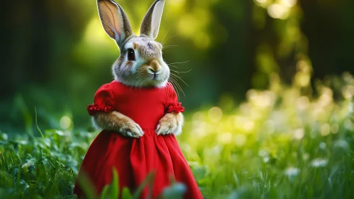 Enchanting Bunny in a Red Dress