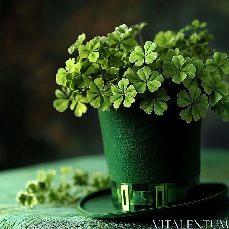 AI ART Four-Leaf Clovers in Green Hat