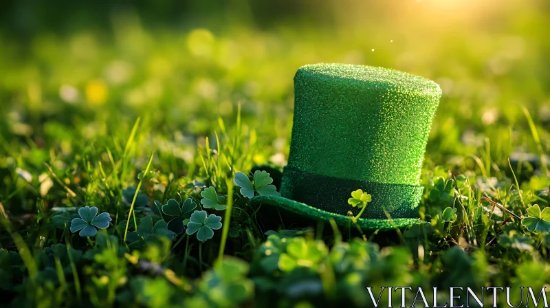 Lucky Green Hat in Clover Field AI Image