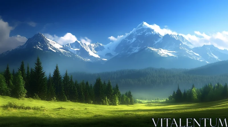 Snow-Capped Peaks and Verdant Valley AI Image