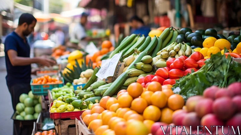 Bustling Marketplace: A Display of Fresh Fruits and Vegetables AI Image
