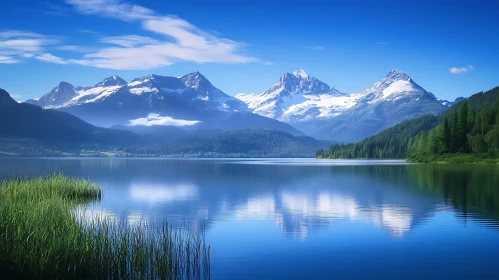 Snowy Mountains Reflected in Lake