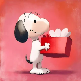 Charming Animated Dog with a Floral Gift Box